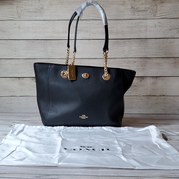 Coach Handbags - Coach Pebbled Turnlock Chain Leather Tote